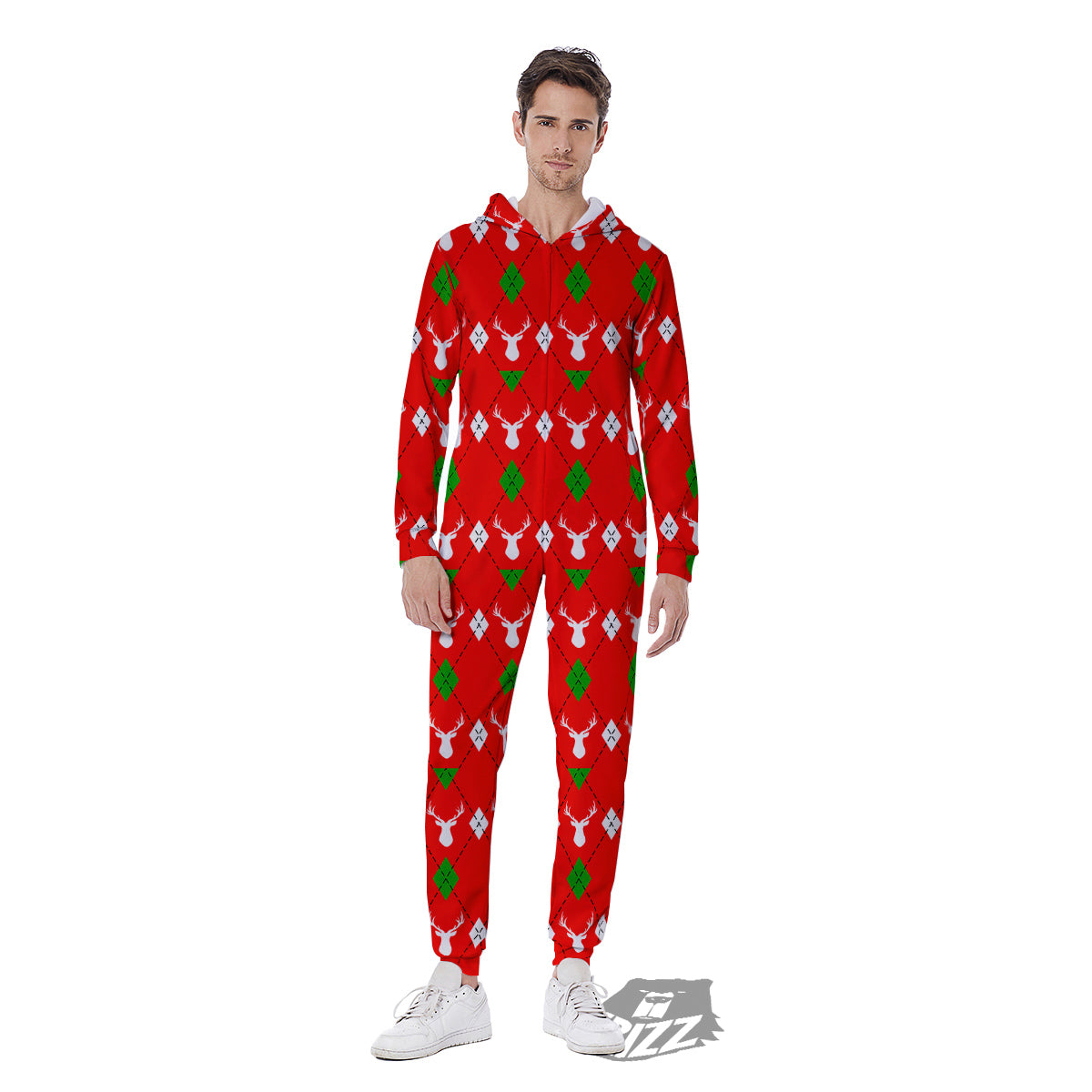 Deer Argyle Christmas Print Pattern Men's Jumpsuit-grizzshop