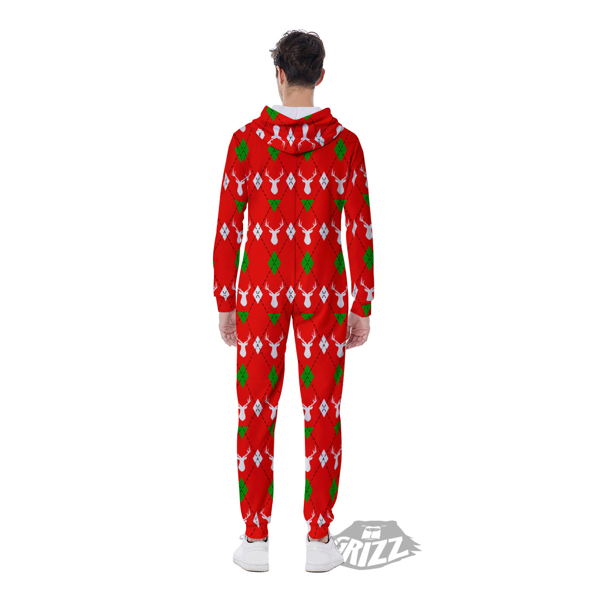 Deer Argyle Christmas Print Pattern Men's Jumpsuit-grizzshop