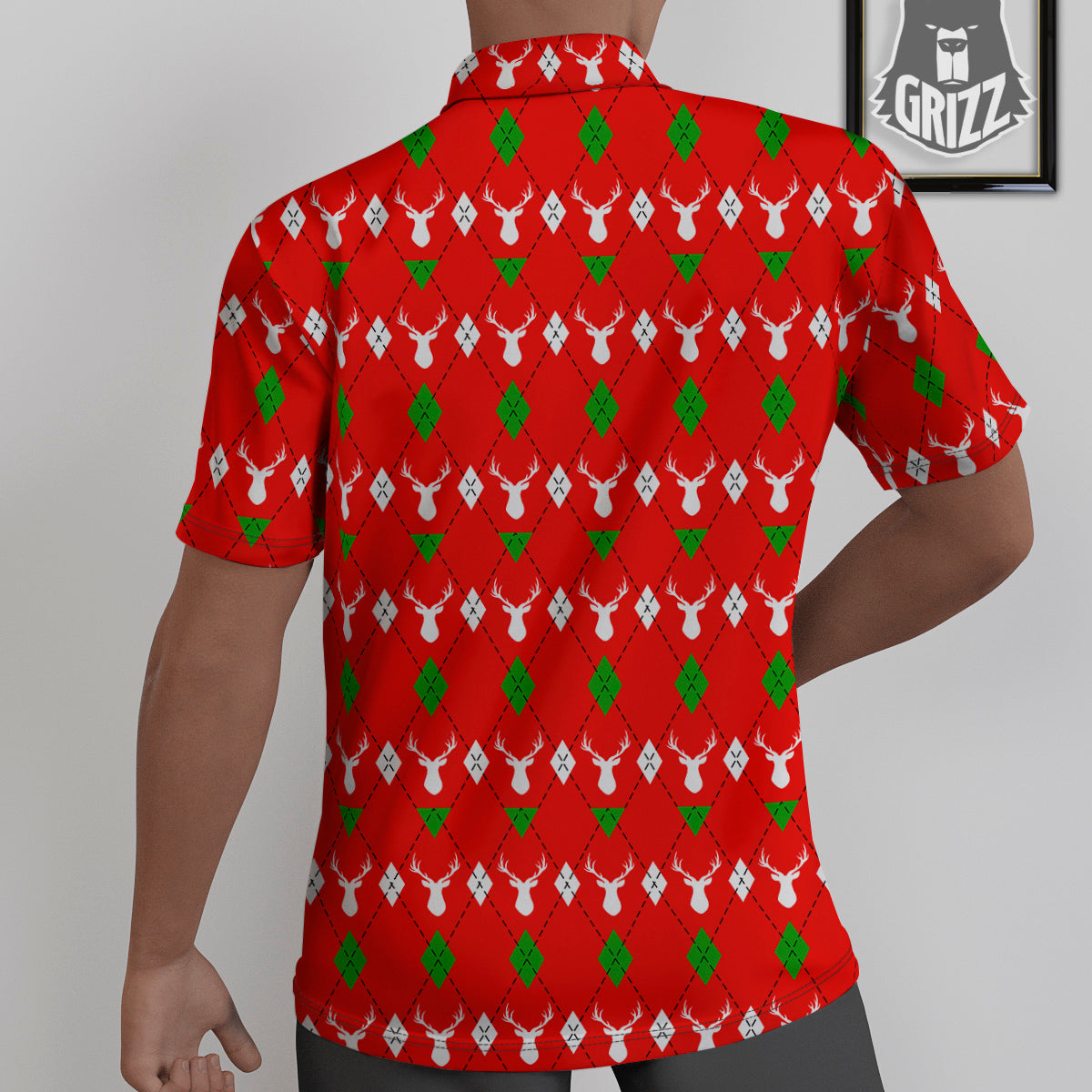 Deer Argyle Christmas Print Pattern Untucked Shirts-grizzshop