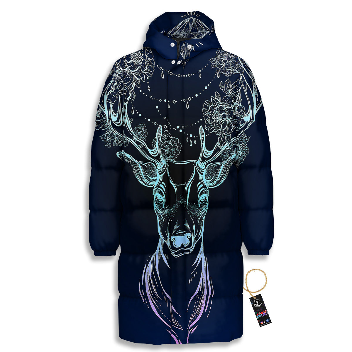 Deer Bohemian Spiritual Print Long Down Jacket