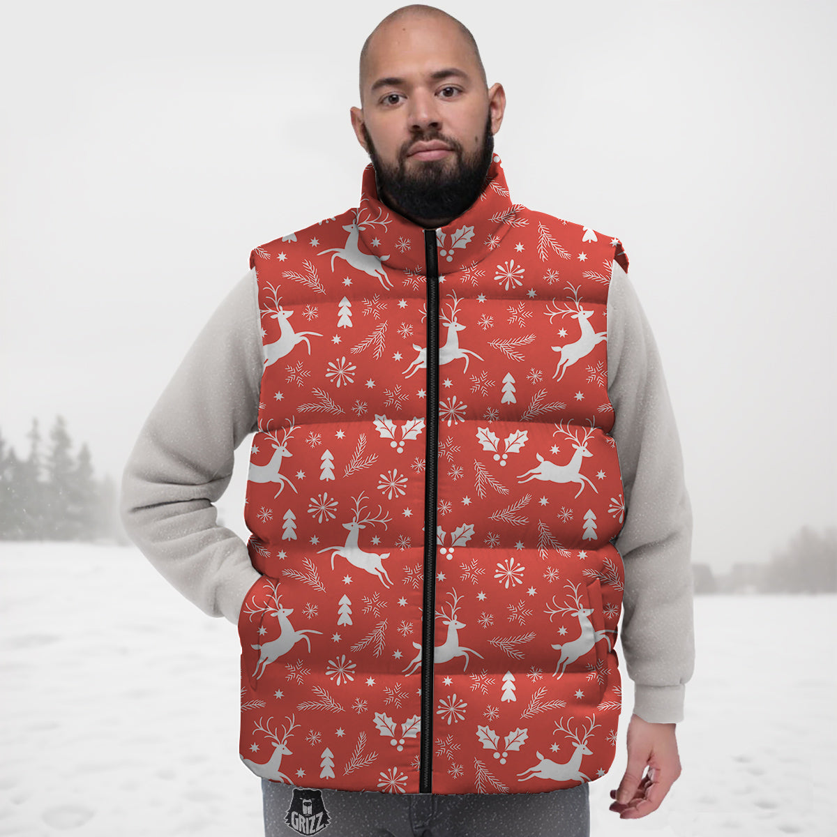 Deer Christmas Print Pattern Down Vest