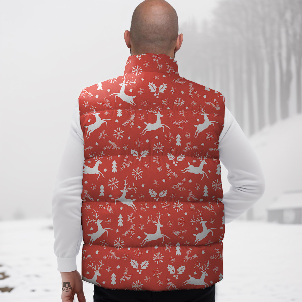 Deer Christmas Print Pattern Down Vest