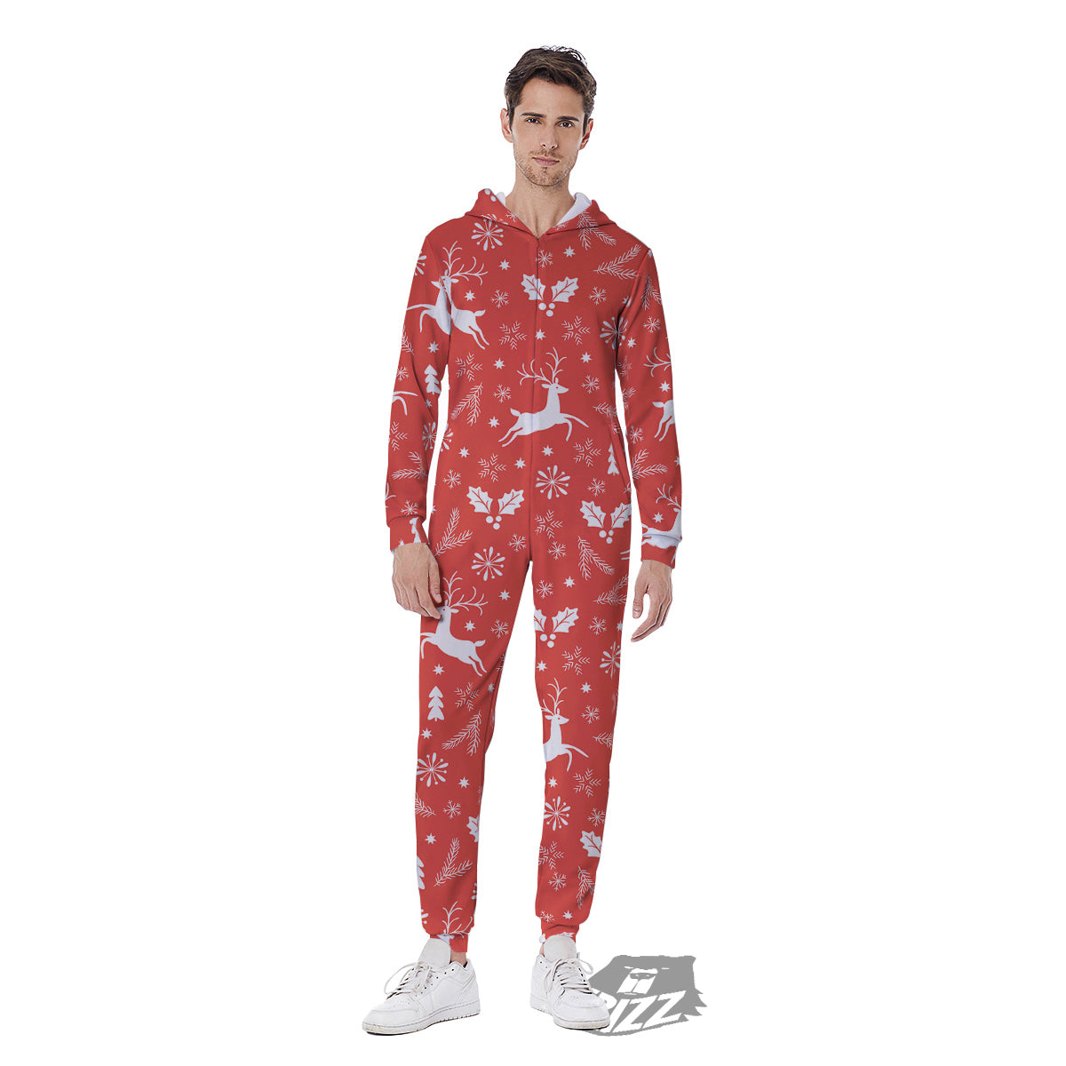 Deer Christmas Print Pattern Men's Jumpsuit-grizzshop