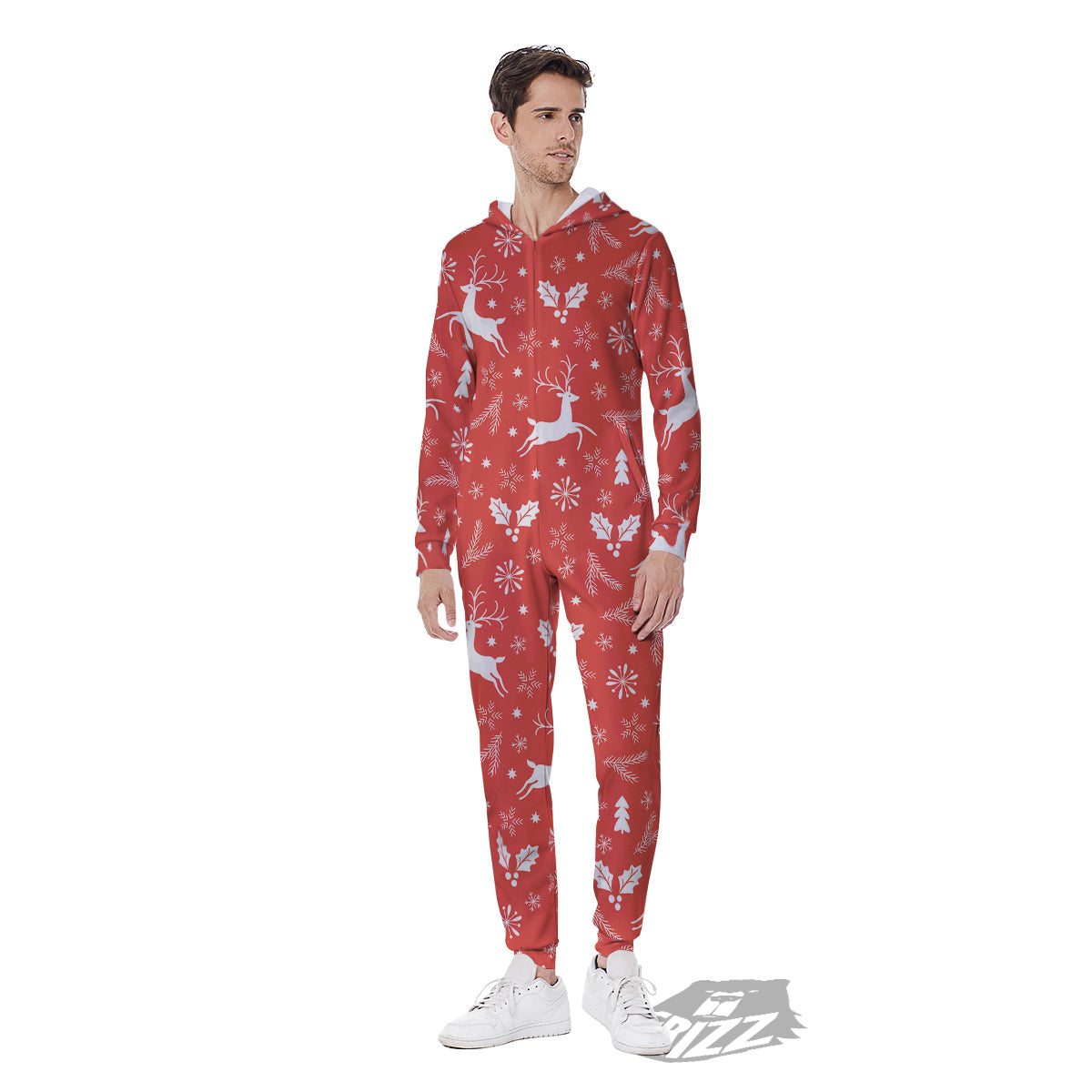 Deer Christmas Print Pattern Men's Jumpsuit-grizzshop