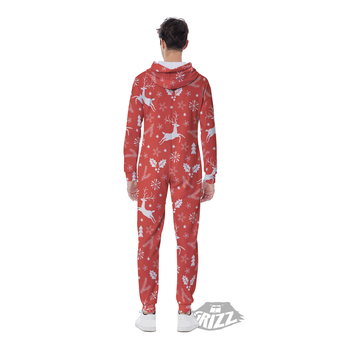 Deer Christmas Print Pattern Men's Jumpsuit-grizzshop