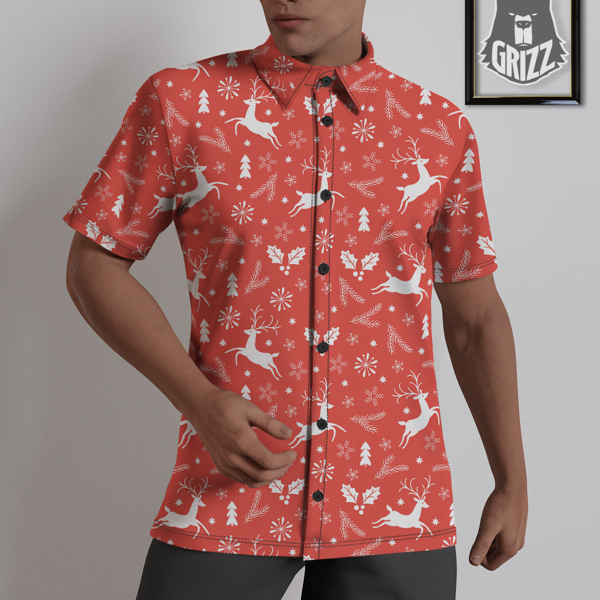 Deer Christmas Print Pattern Untucked Shirts-grizzshop