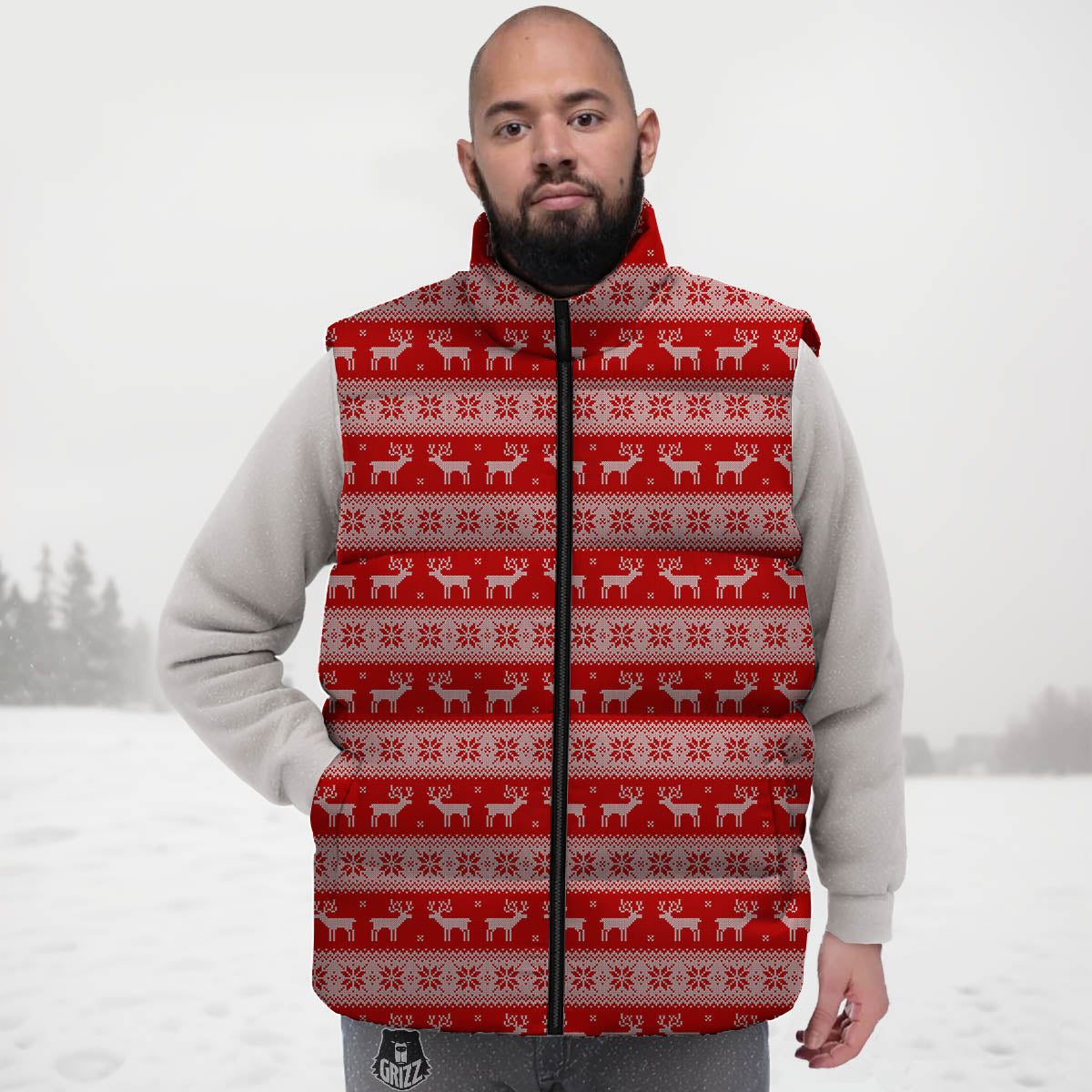 Deer Knitted Christmas Print Pattern Down Vest