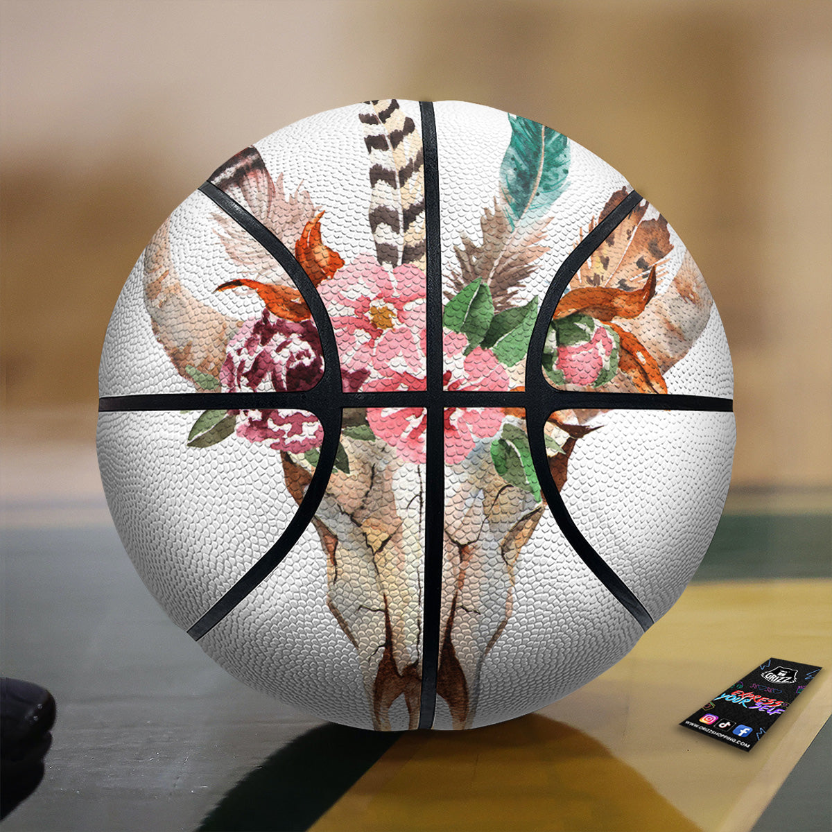 Deer Skull Boho Floral Print Basketball