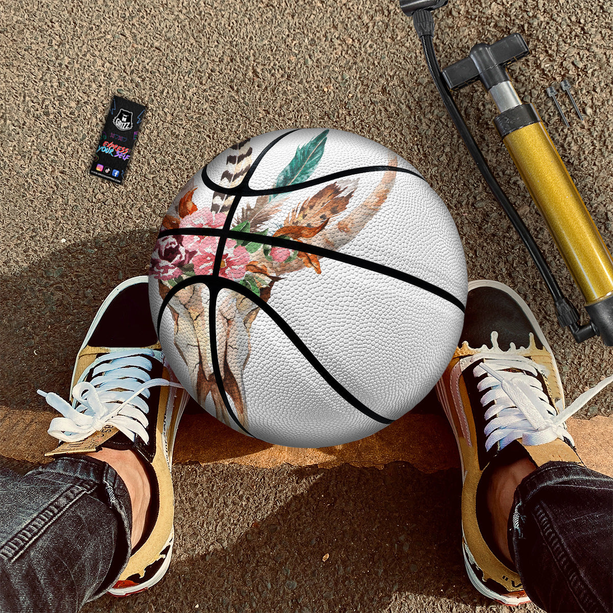 Deer Skull Boho Floral Print Basketball