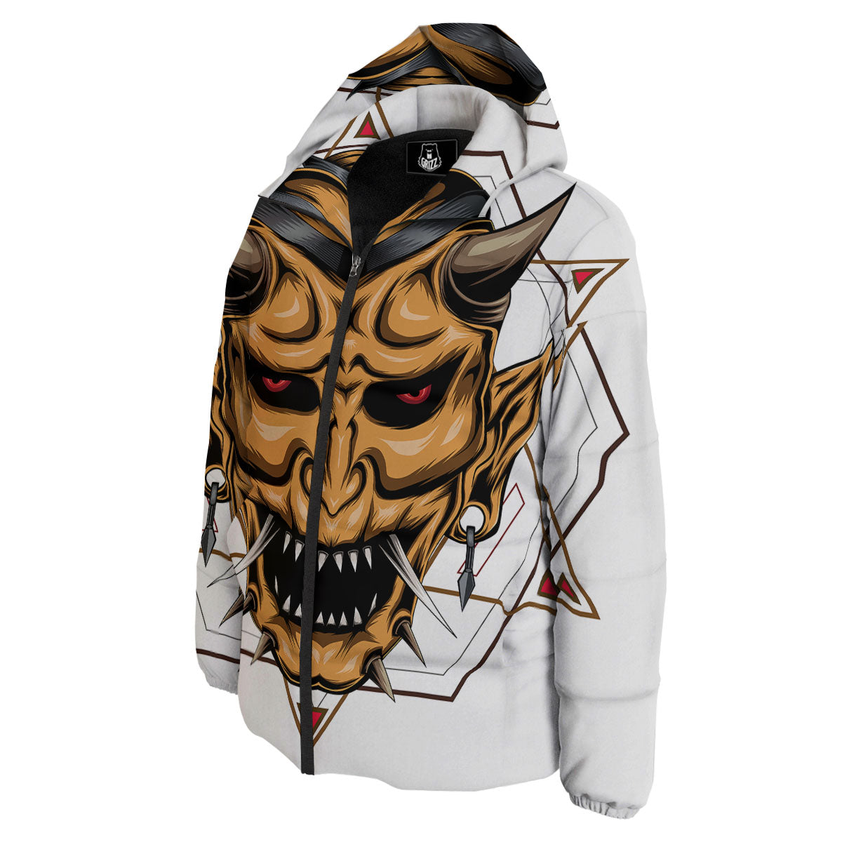 Demon Geometric Japanese Print Down Jacket-grizzshop