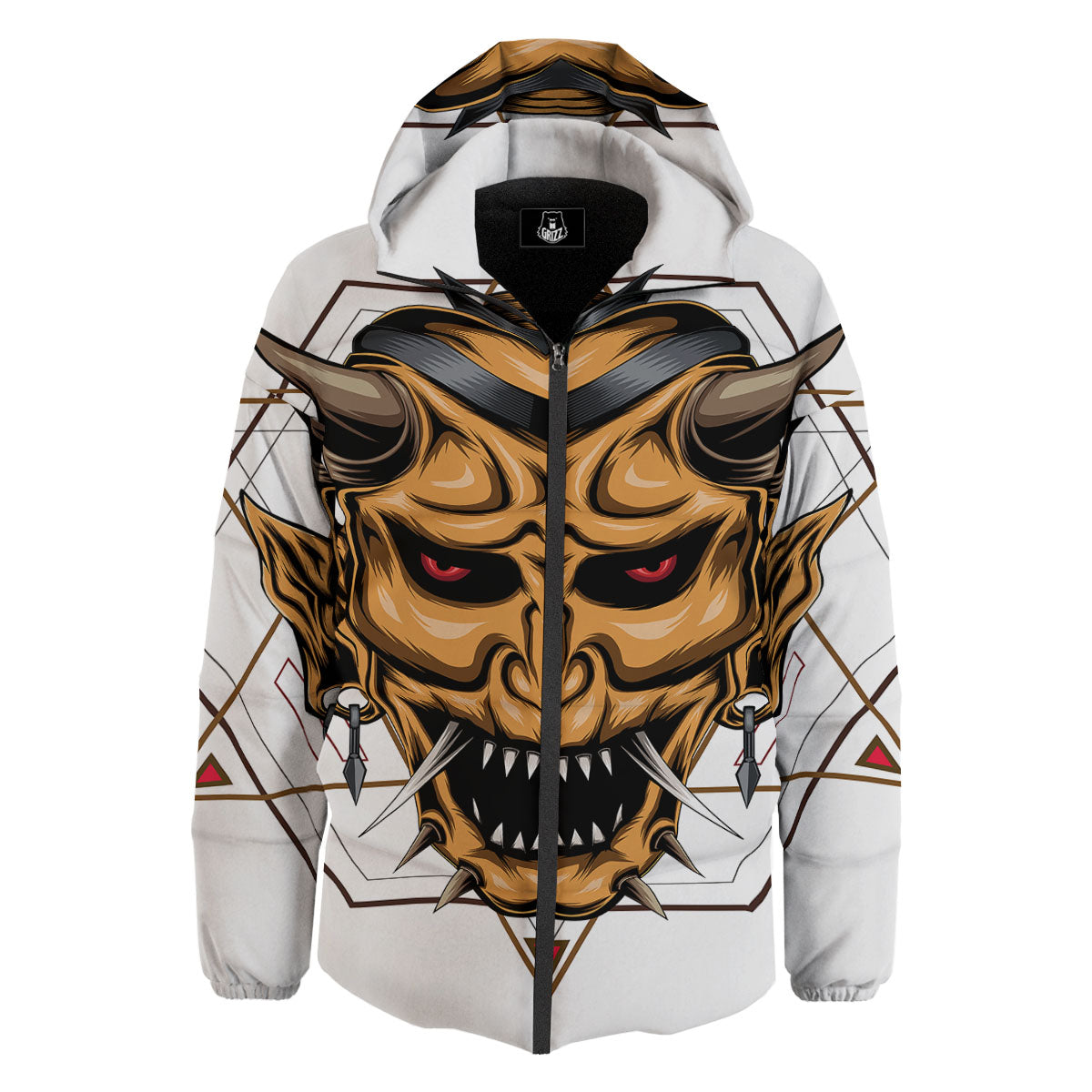 Demon Geometric Japanese Print Down Jacket-grizzshop