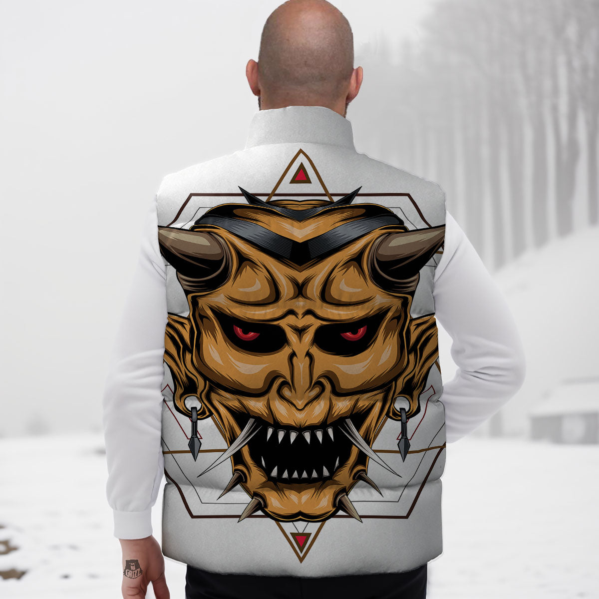 Demon Geometric Japanese Print Down Vest
