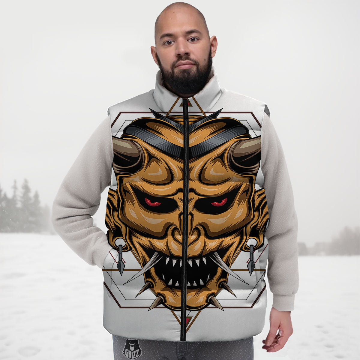 Demon Geometric Japanese Print Down Vest