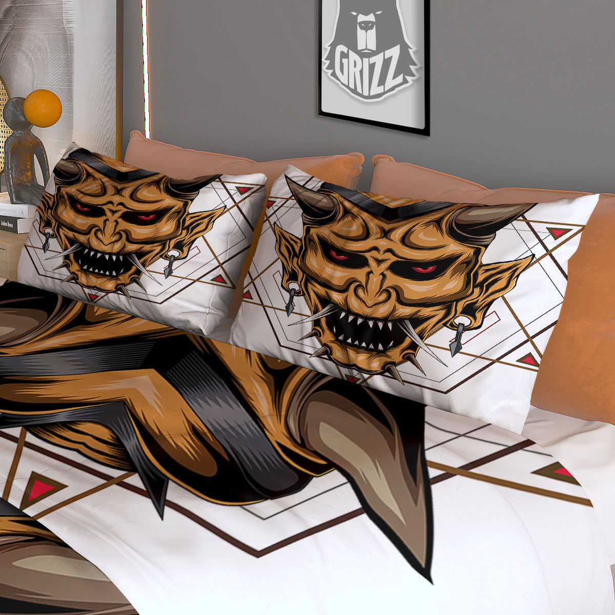 Demon Geometric Japanese Print Duvet Cover Bedding Set