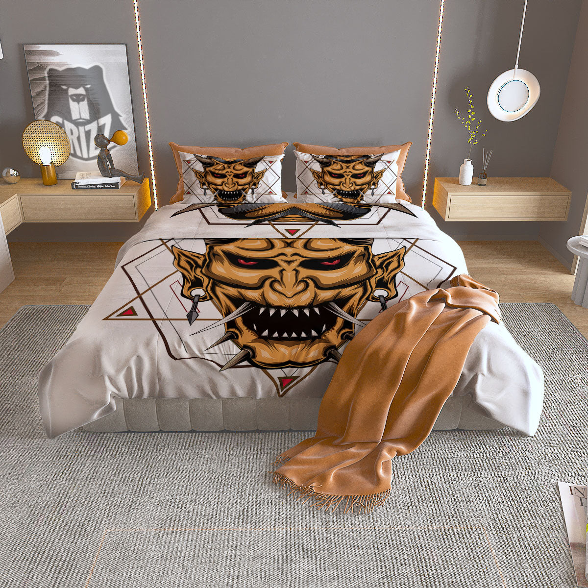 Demon Geometric Japanese Print Duvet Cover Bedding Set