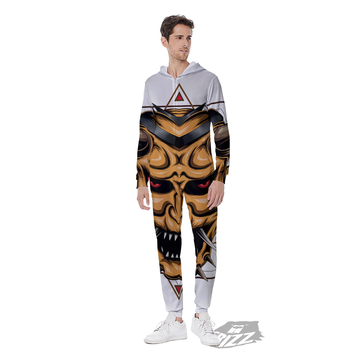 Demon Geometric Japanese Print Men's Jumpsuit-grizzshop