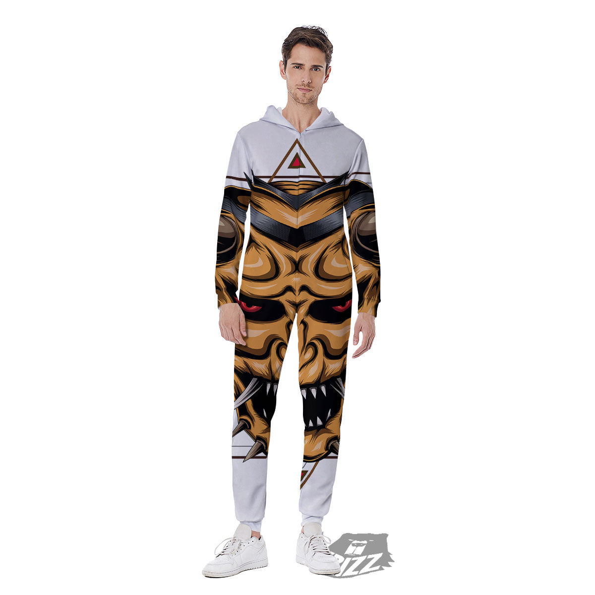 Demon Geometric Japanese Print Men's Jumpsuit-grizzshop