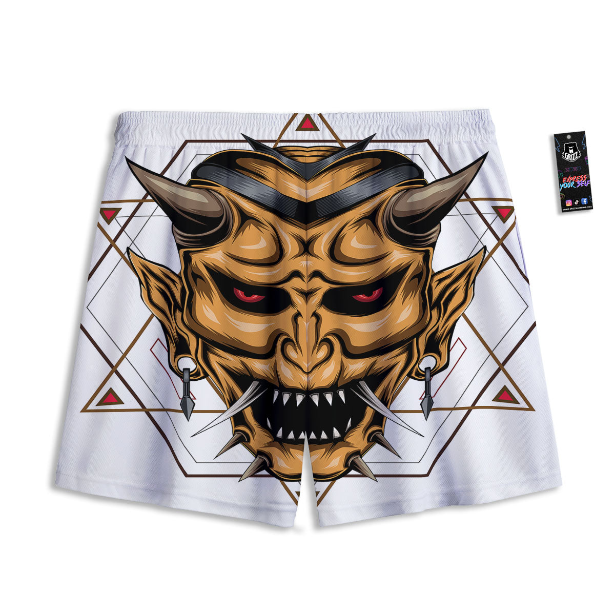 Demon Geometric Japanese Print Mesh Shorts