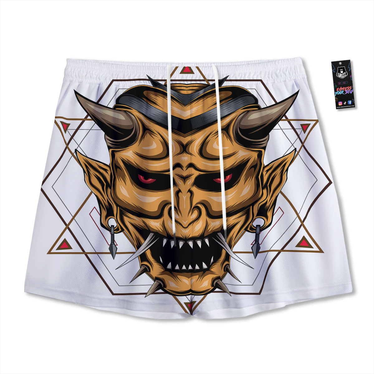 Demon Geometric Japanese Print Mesh Shorts