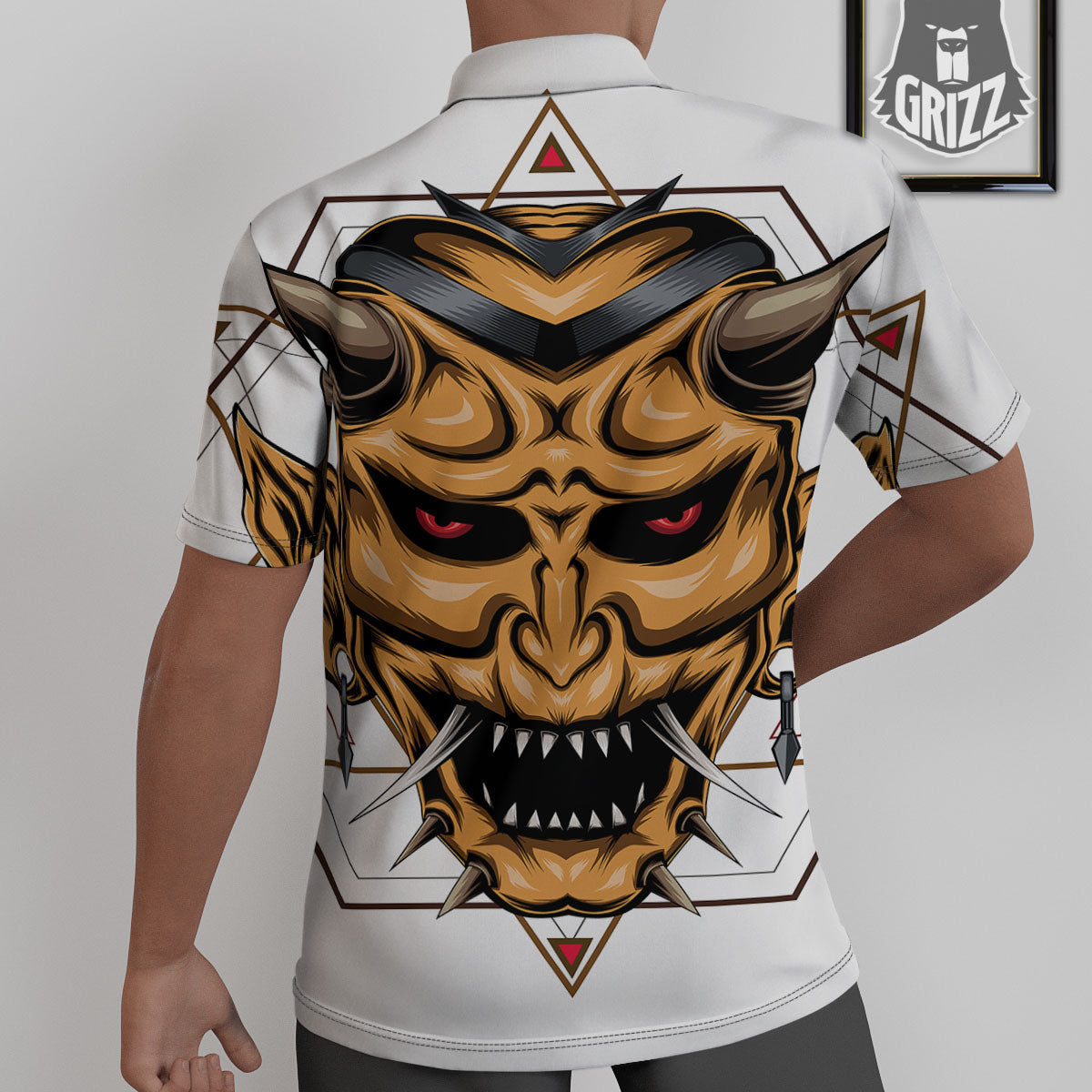 Demon Geometric Japanese Print Untucked Shirts-grizzshop