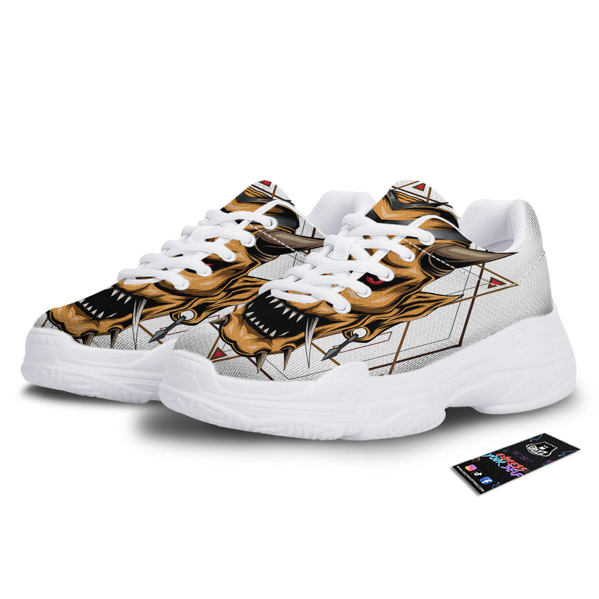 Demon Geometric Japanese Print White Chunky Shoes-grizzshop