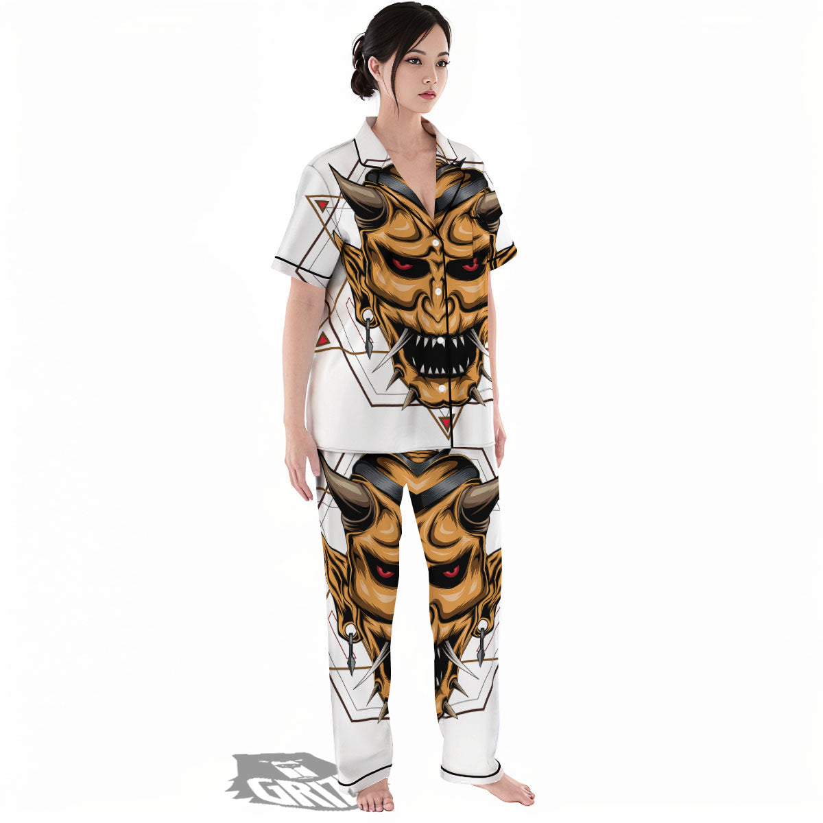 Demon Geometric Japanese Print Women's Pajamas Set-grizzshop
