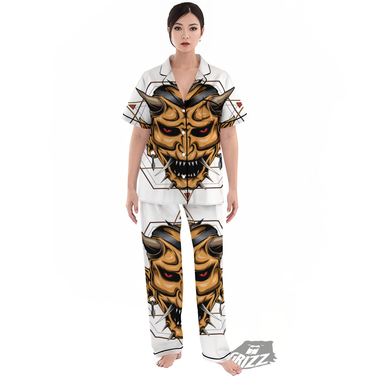 Demon Geometric Japanese Print Women's Pajamas Set-grizzshop