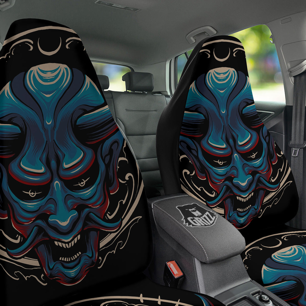 Demon Japanese Blue Print Car Seat Covers-grizzshop