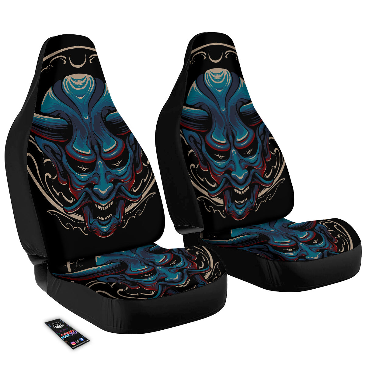 Demon Japanese Blue Print Car Seat Covers-grizzshop