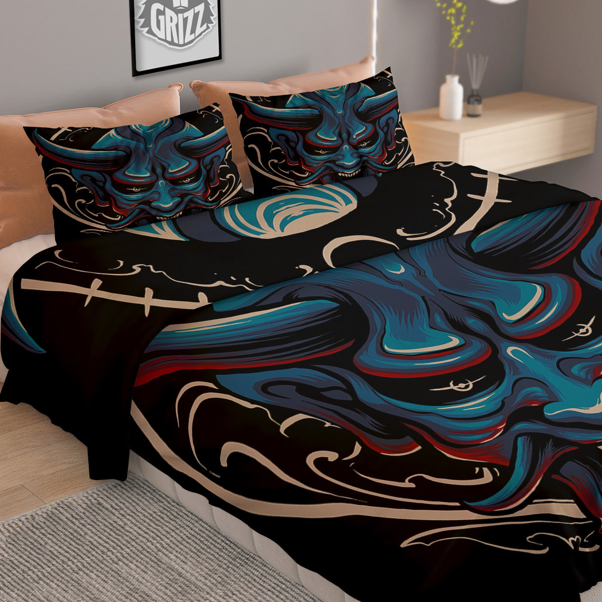 Evil Skull Flaming Print Duvet Cover Bedding Set