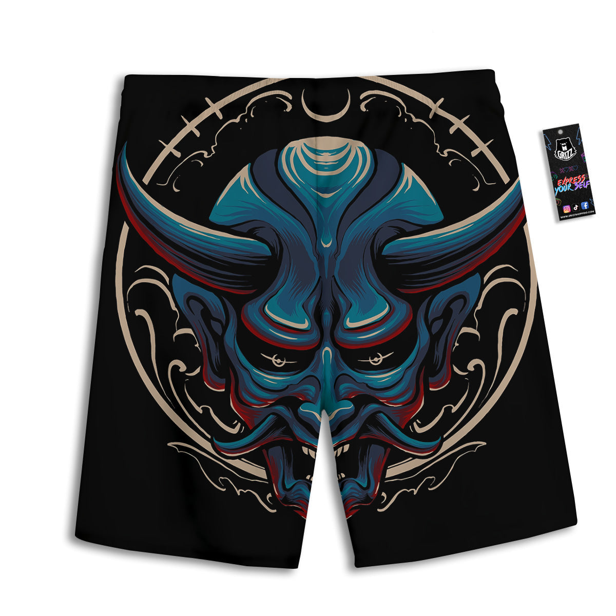 Demon Japanese Blue Print Men's Athletic Shorts