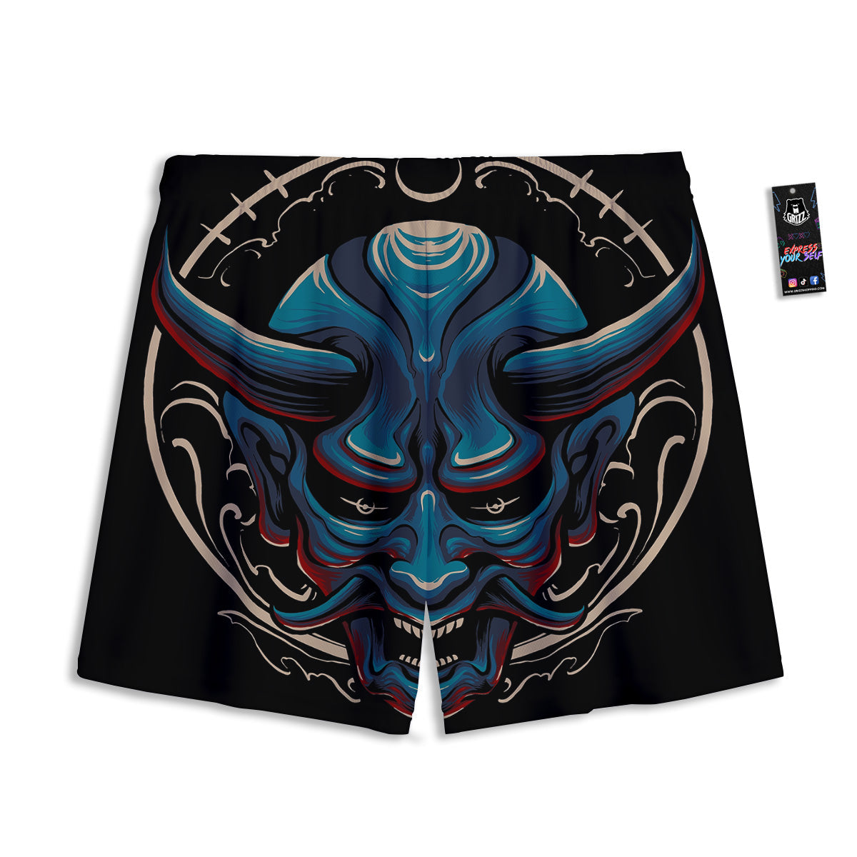 Evil Skull Flaming Print Mesh Shorts