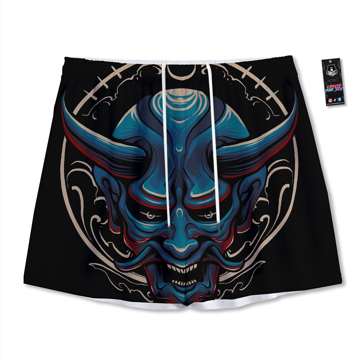 Evil Skull Flaming Print Mesh Shorts