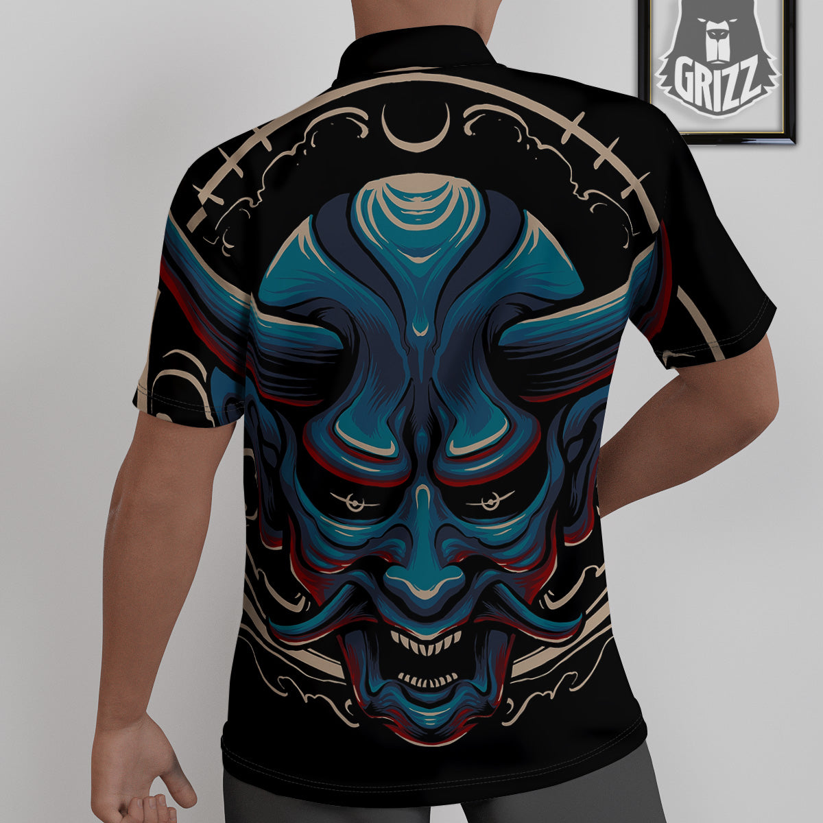 Demon Japanese Blue Print Untucked Shirts-grizzshop