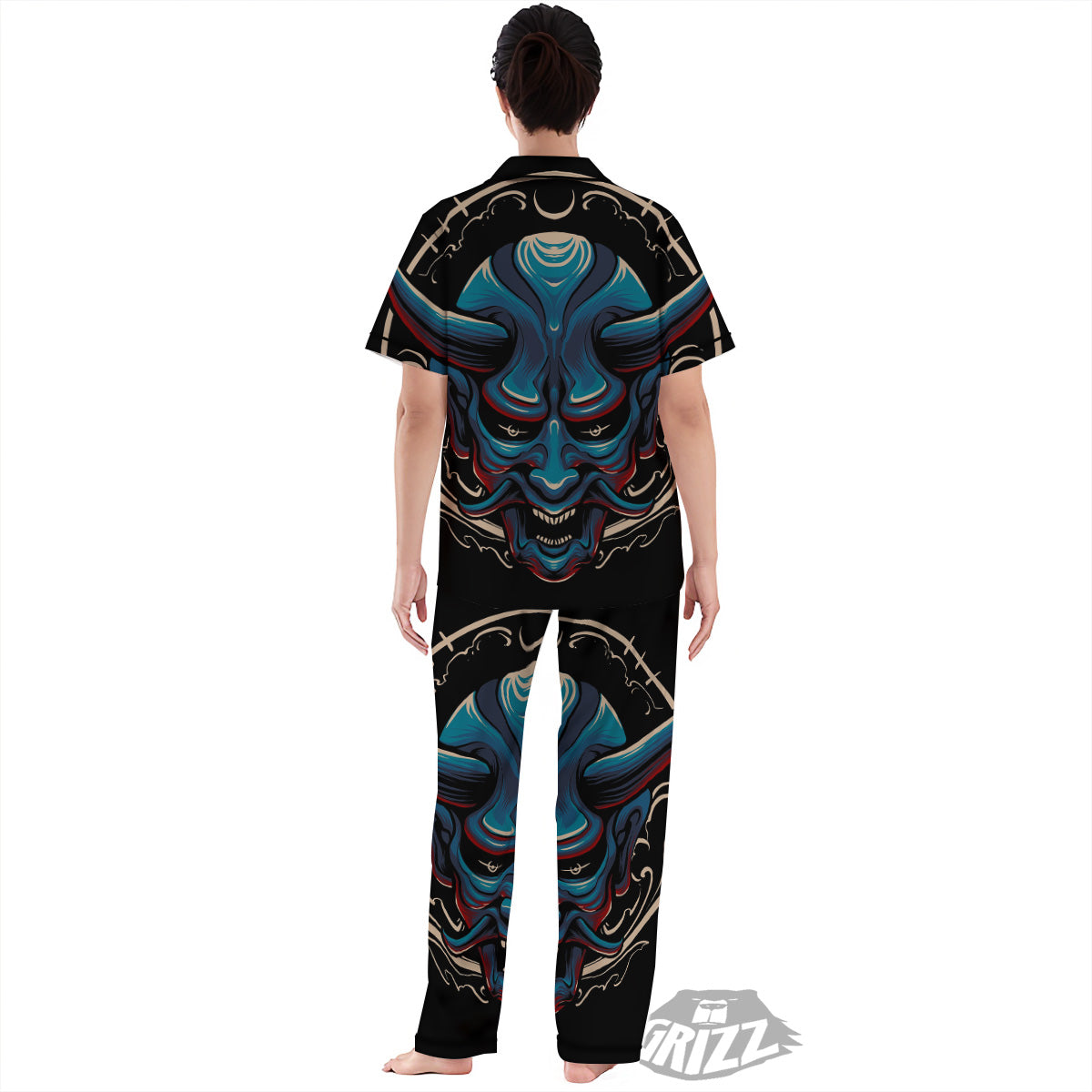 Demon Japanese Blue Print Women's Pajamas Set-grizzshop