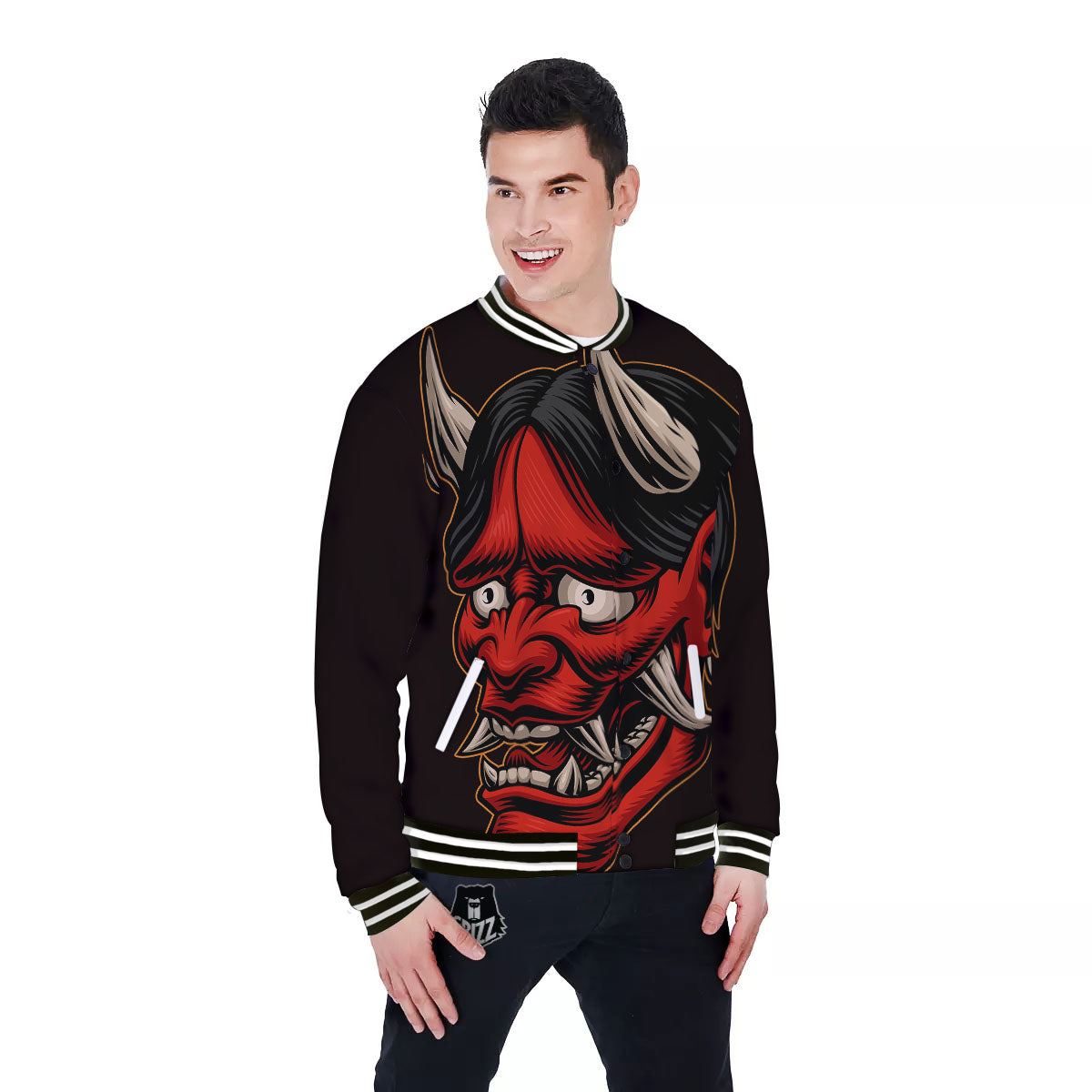 Demon Japanese Print Baseball Jacket-grizzshop