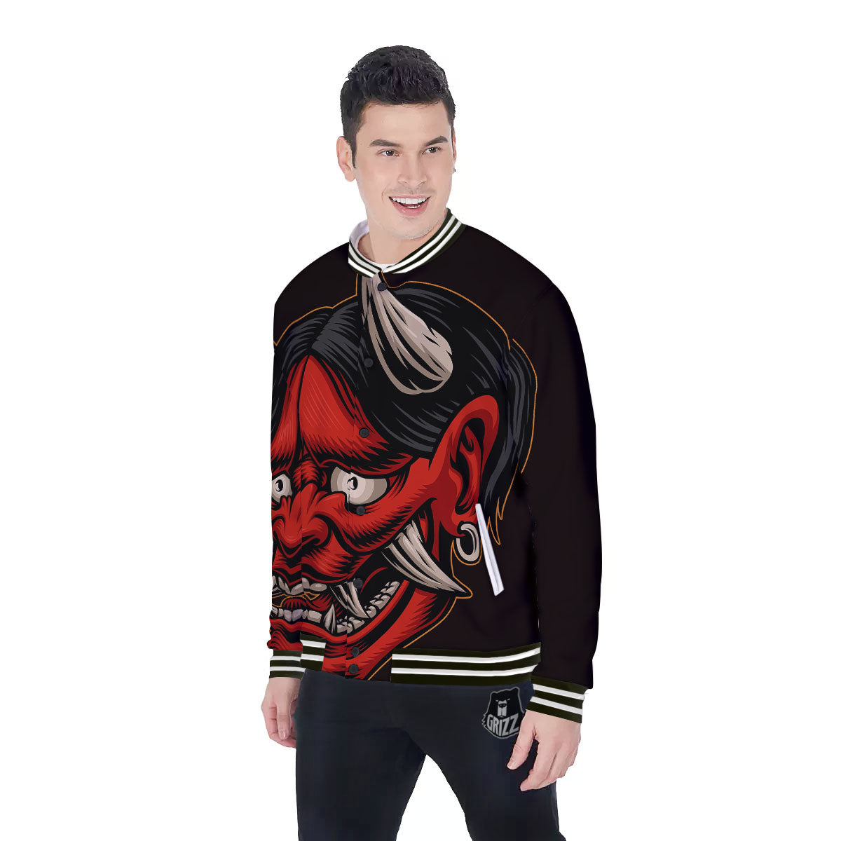 Demon Japanese Print Baseball Jacket-grizzshop