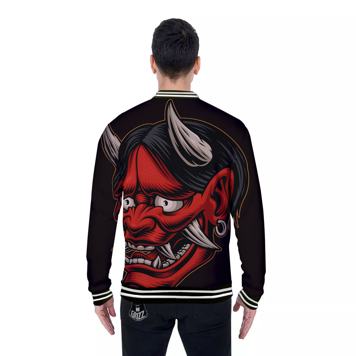 Demon Japanese Print Baseball Jacket-grizzshop