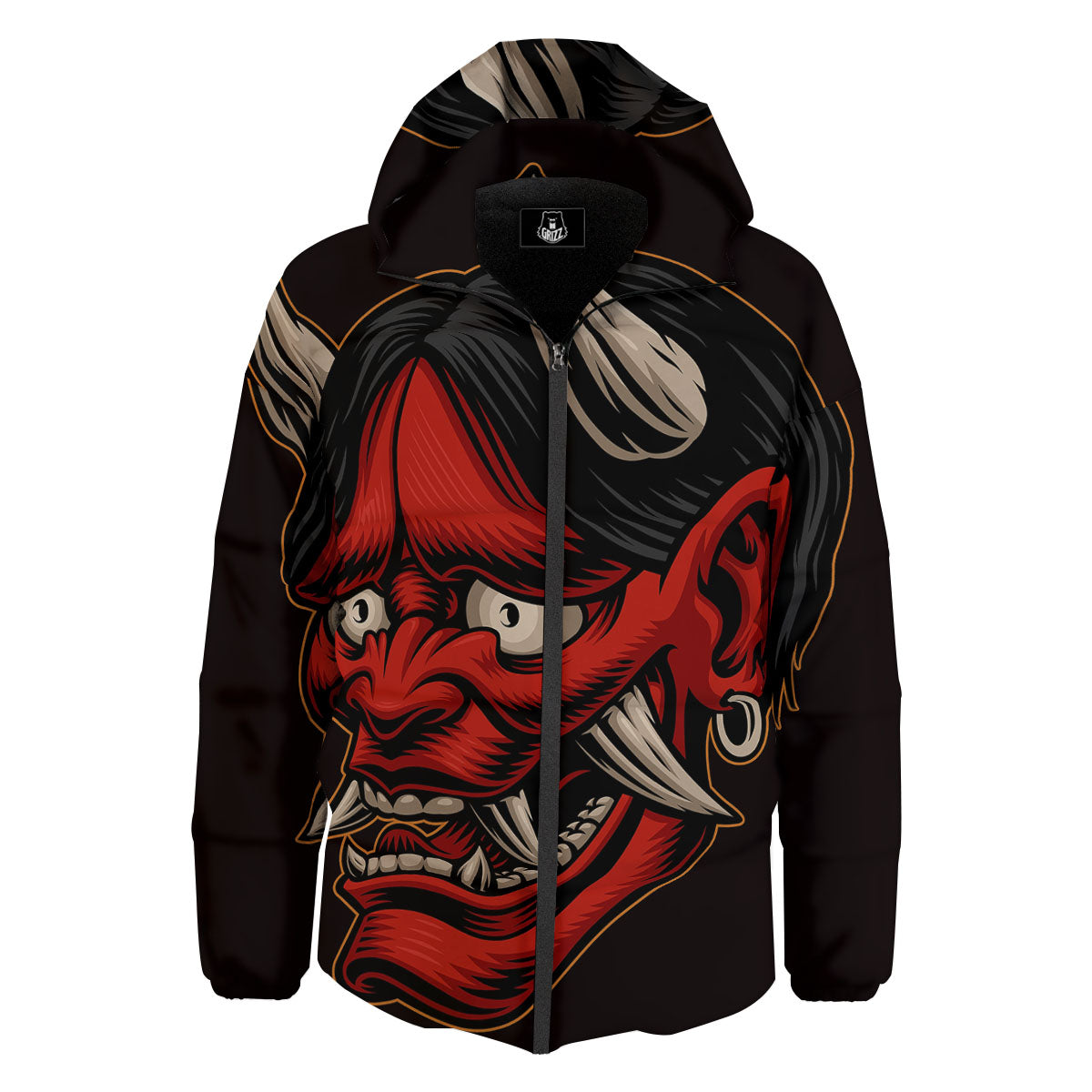 Demon Japanese Print Down Jacket-grizzshop