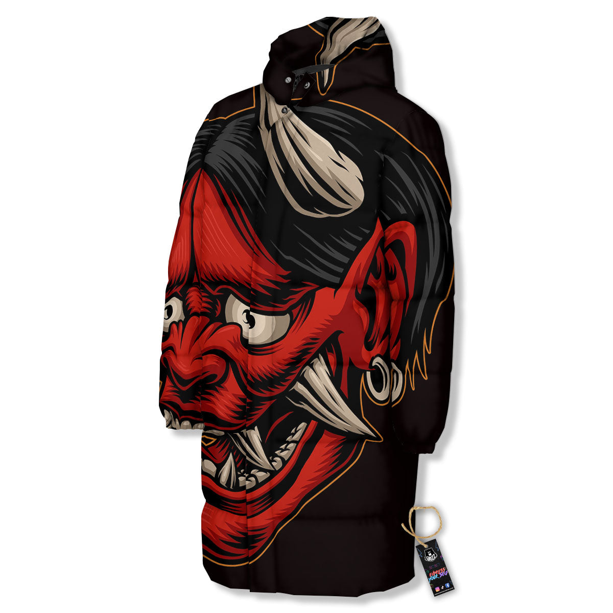 Demon Japanese Print Long Down Jacket-grizzshop