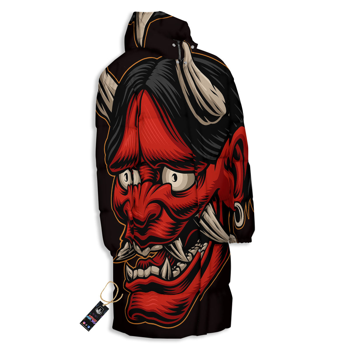 Demon Japanese Print Long Down Jacket-grizzshop