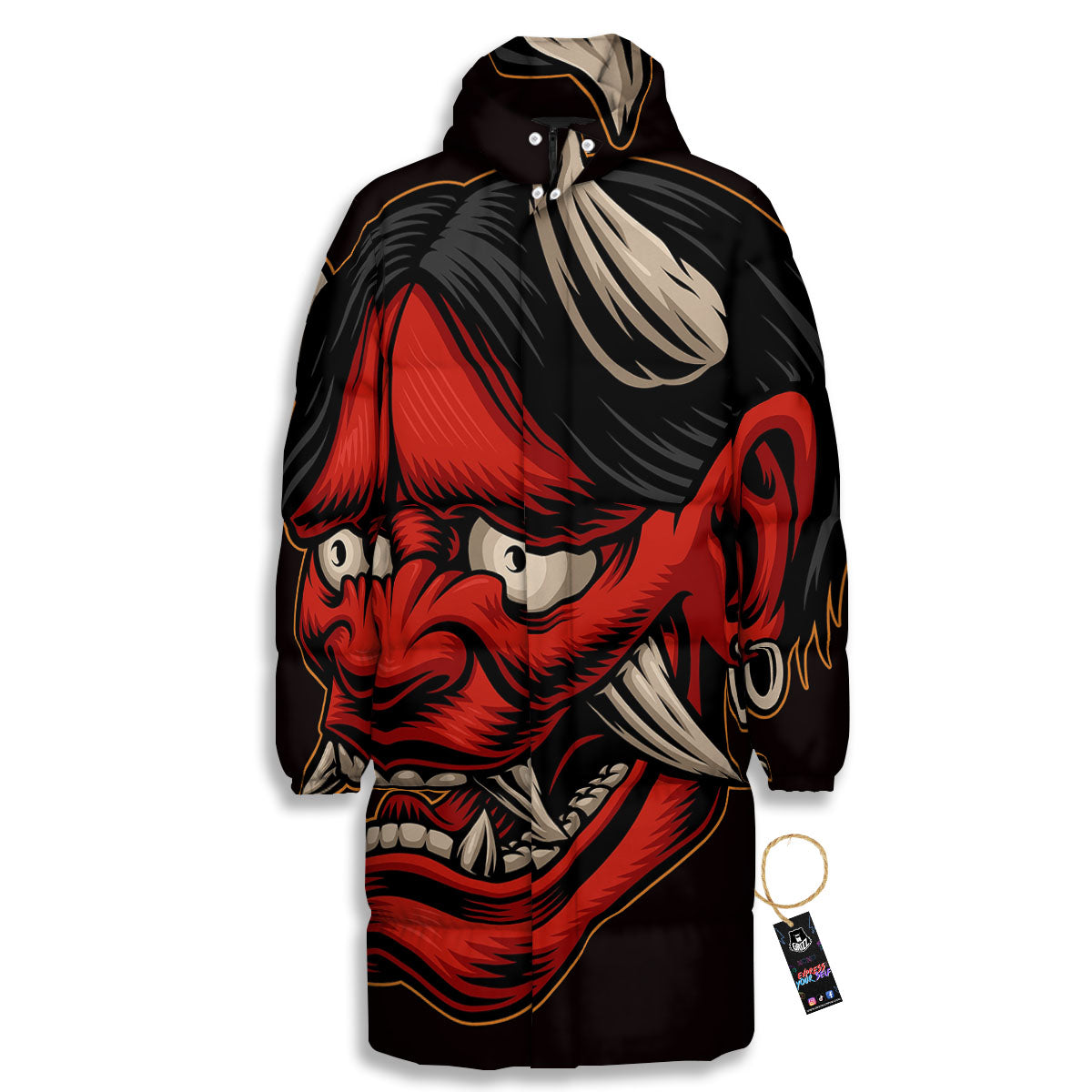 Demon Japanese Print Long Down Jacket-grizzshop