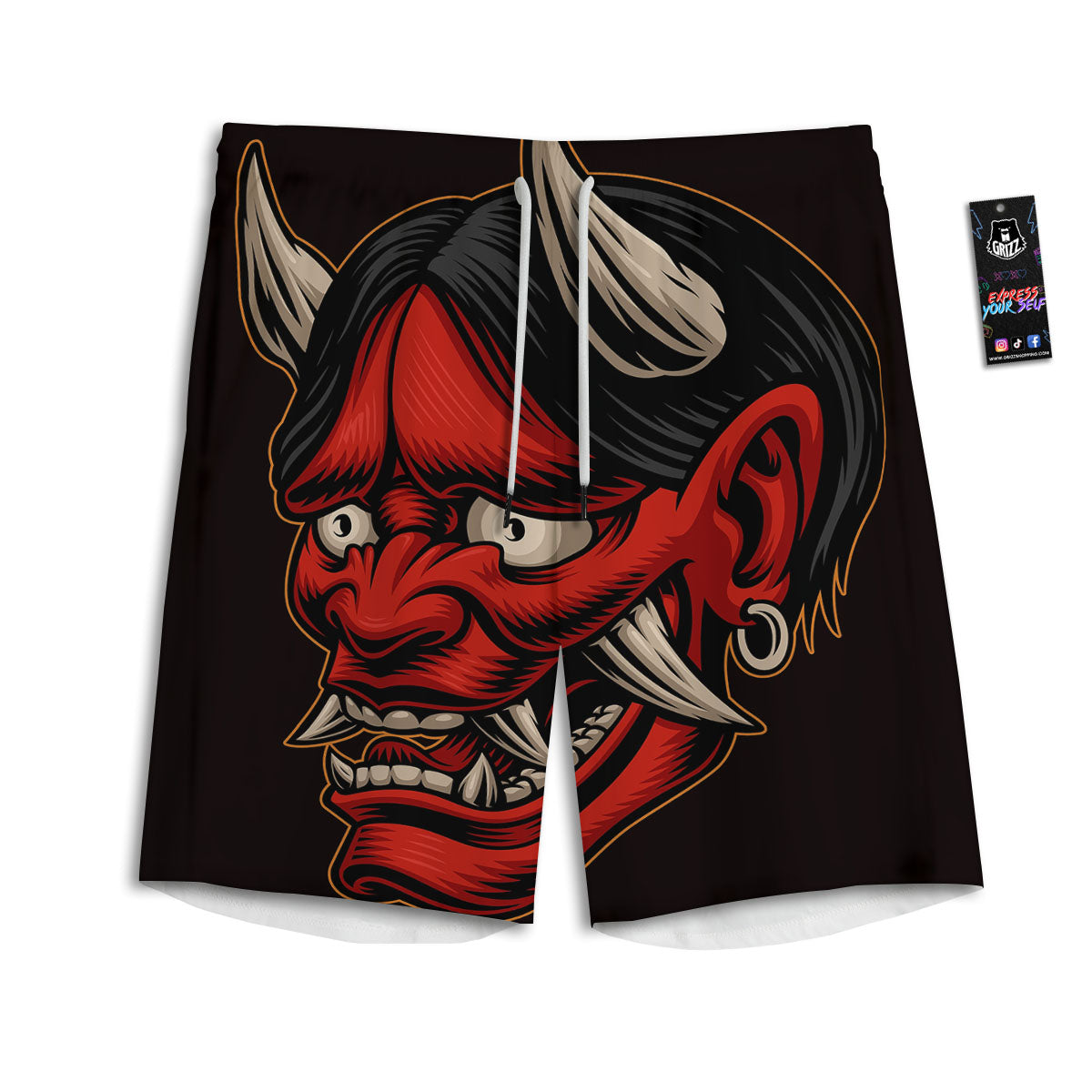 Demon Japanese Print Men's Athletic Shorts