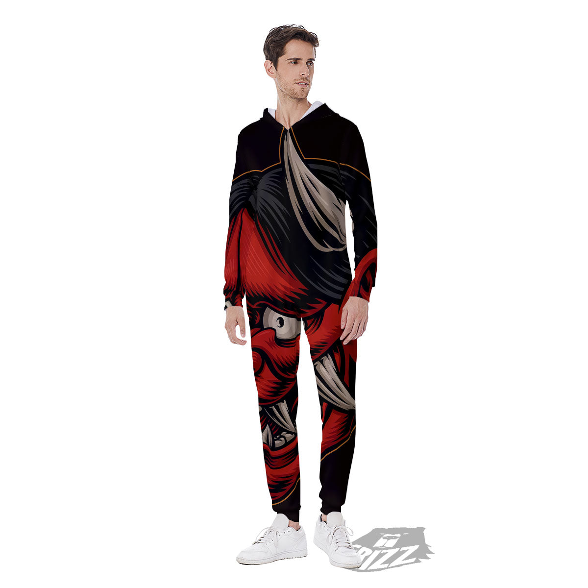 Demon Japanese Print Men's Jumpsuit-grizzshop