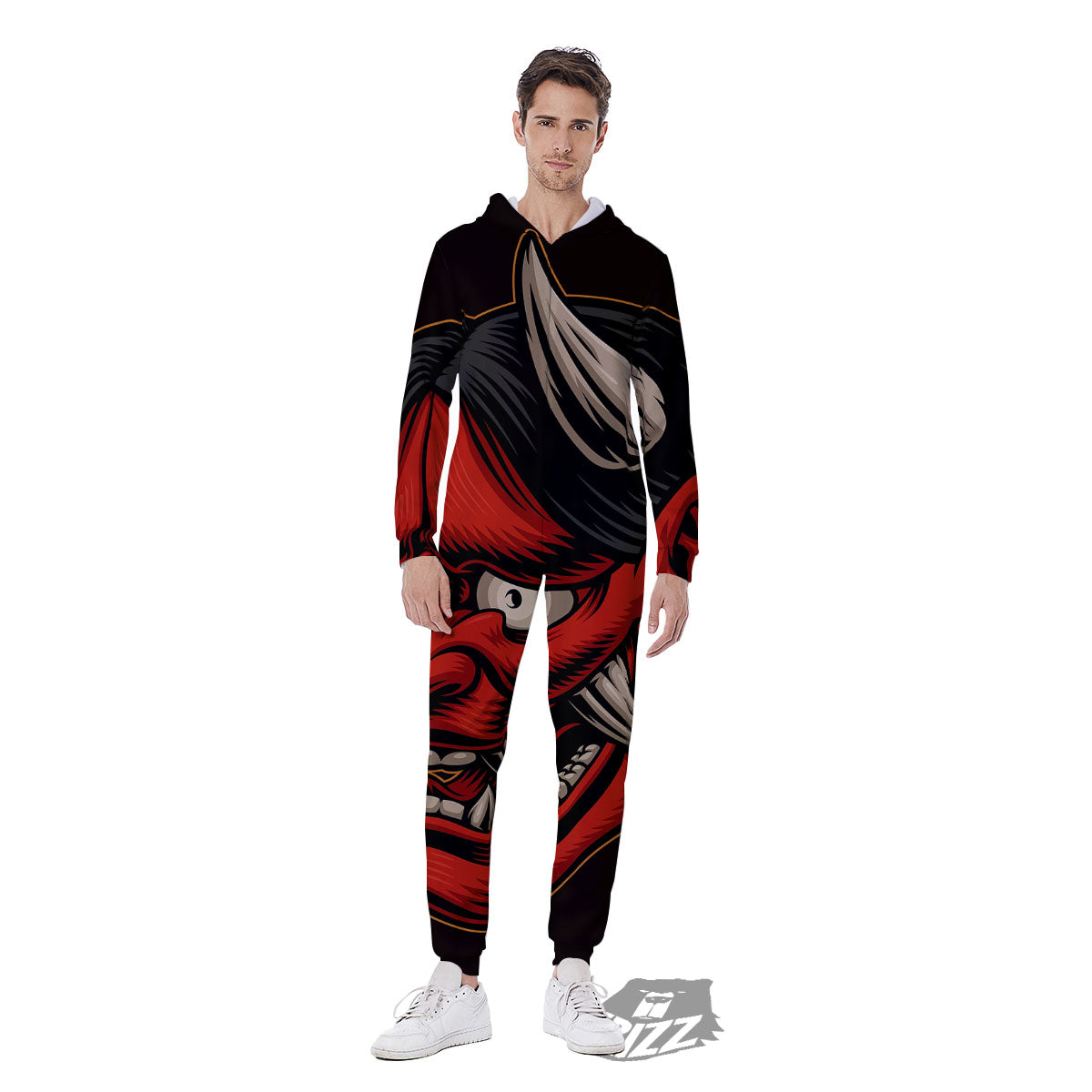 Demon Japanese Print Men's Jumpsuit-grizzshop