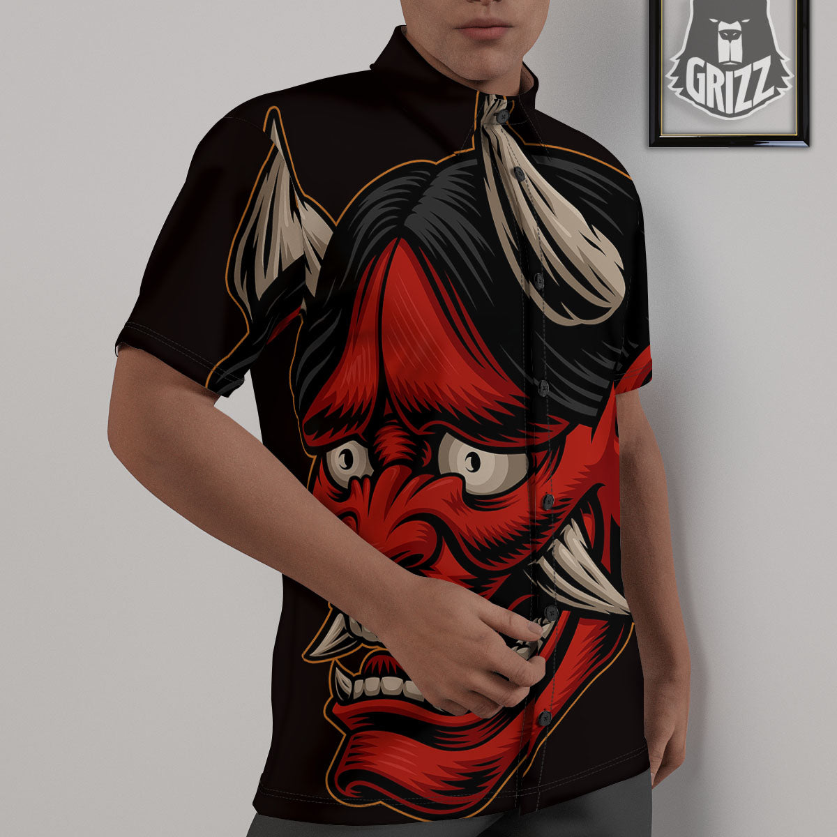 Demon Japanese Print Untucked Shirts-grizzshop