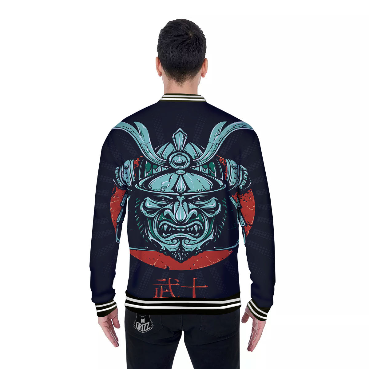 Demon Mask Japanese Print Baseball Jacket-grizzshop