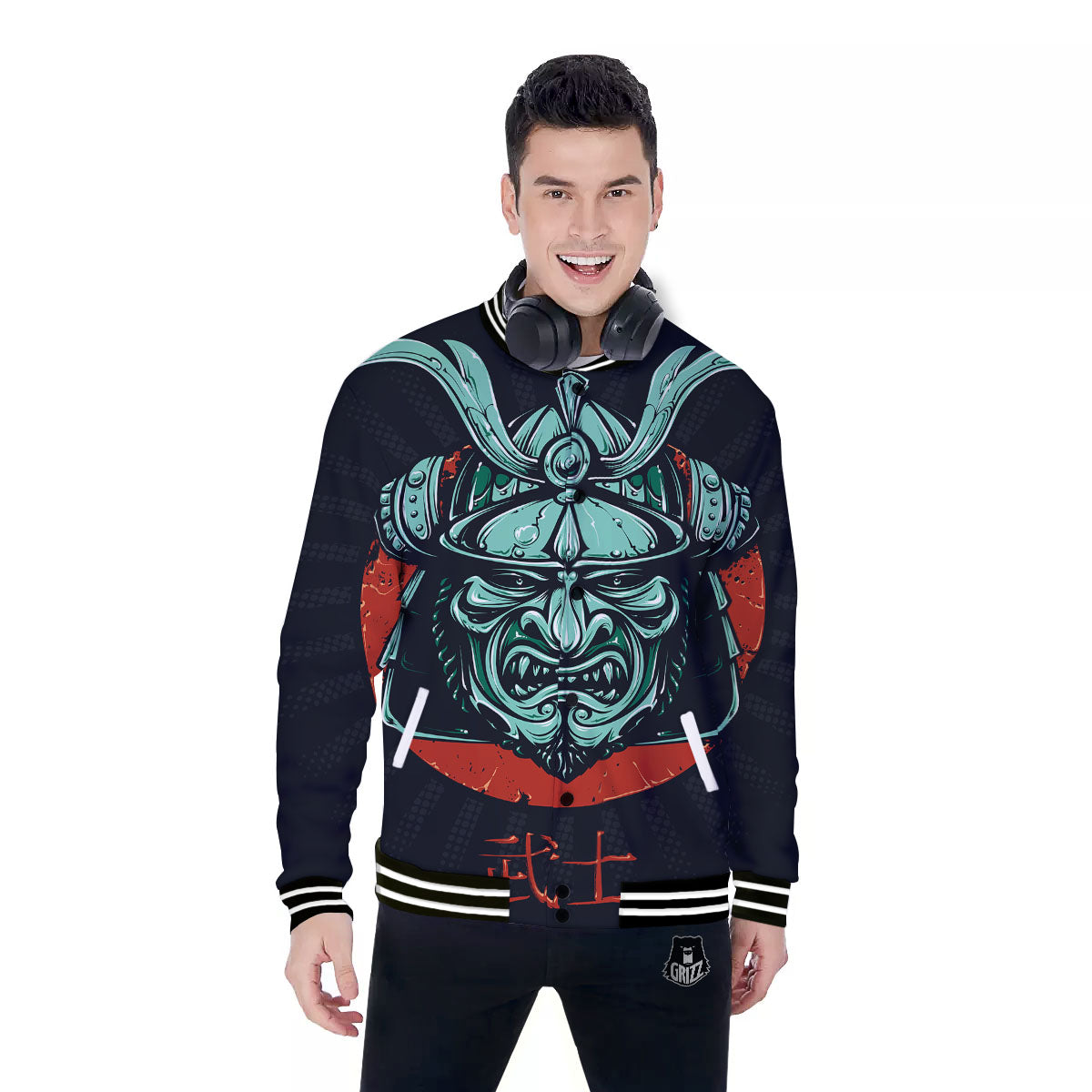 Demon Mask Japanese Print Baseball Jacket-grizzshop