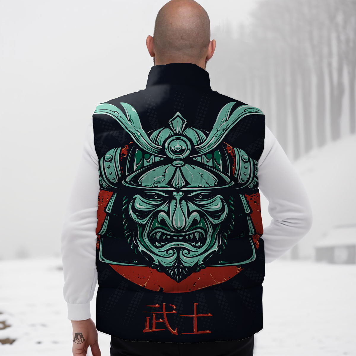Demon Mask Japanese Print Down Vest