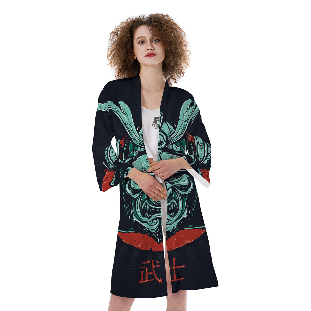 Demon Mask Japanese Print Kimono-grizzshop